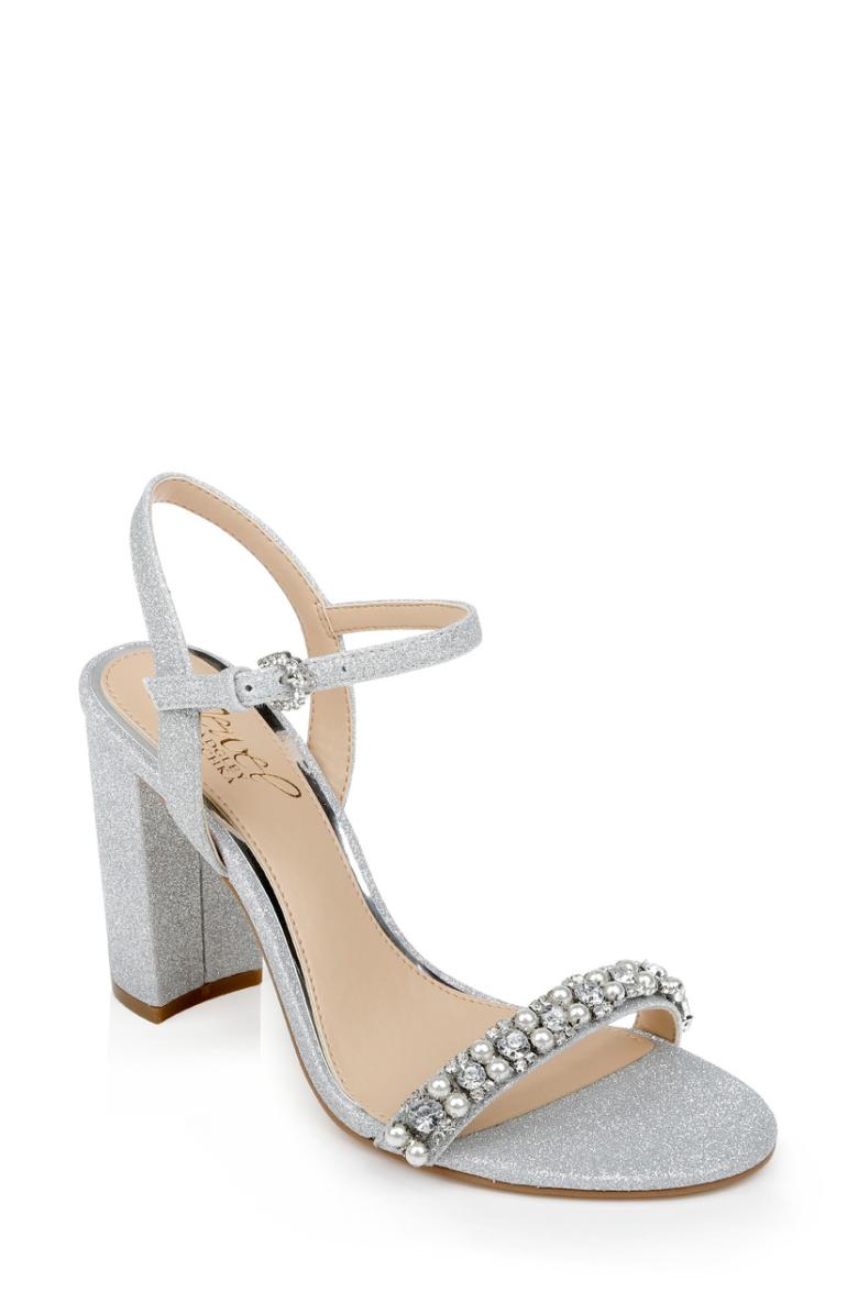 Badgley Mischka Dee Pearl And Crystal High Block Heels Pastel Pink | Women Block Heels