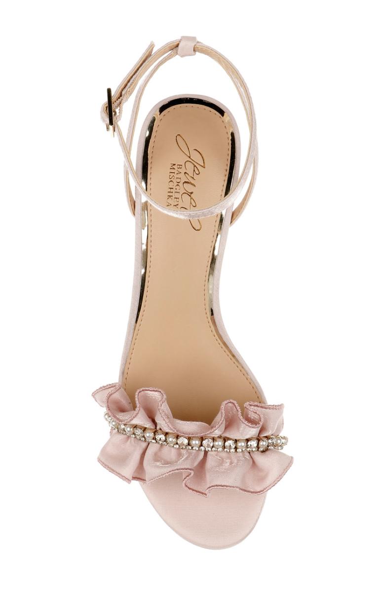 Badgley Mischka Desirie Ruffle Block Heel Sandal Champagne | Women Block Heels