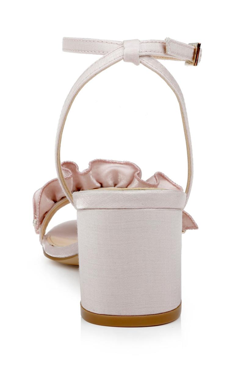 Badgley Mischka Desirie Ruffle Block Heel Sandal Champagne | Women Block Heels