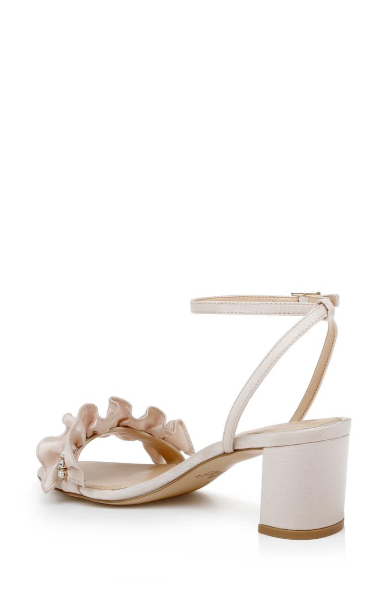 Badgley Mischka Desirie Ruffle Block Heel Sandal Champagne | Women Block Heels
