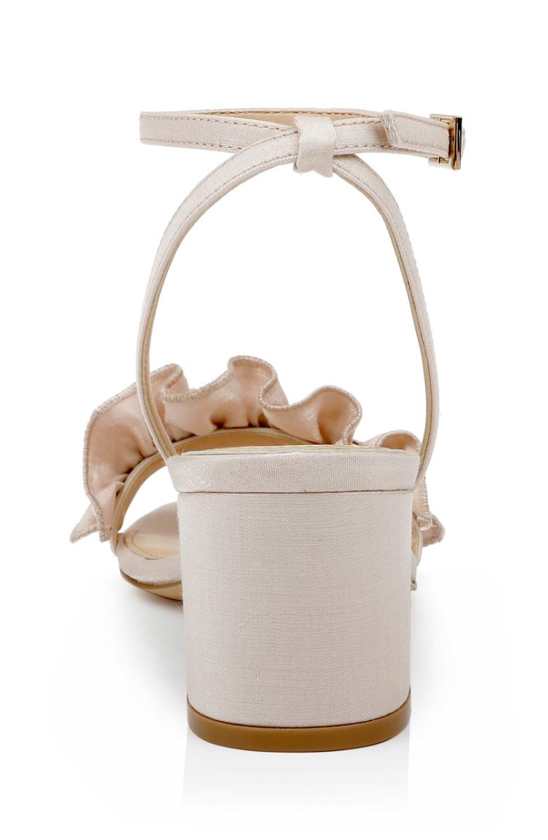 Badgley Mischka Desirie Ruffle Block Heel Sandal Champagne | Women Block Heels