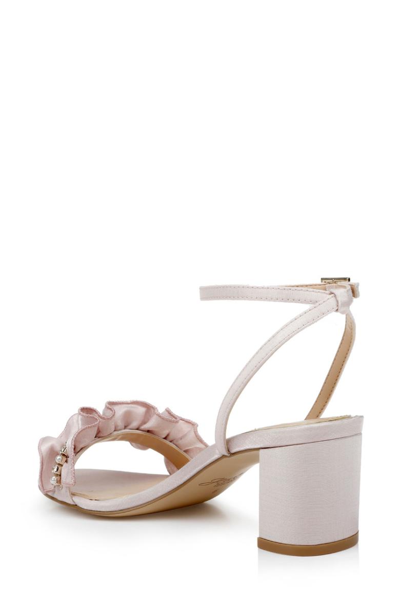 Badgley Mischka Desirie Ruffle Block Heel Sandal Champagne | Women Block Heels