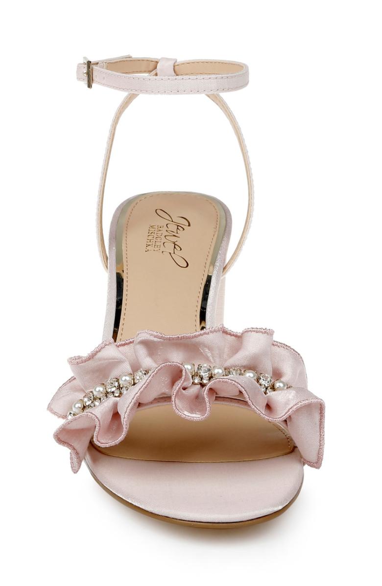 Badgley Mischka Desirie Ruffle Block Heel Sandal Champagne | Women Block Heels