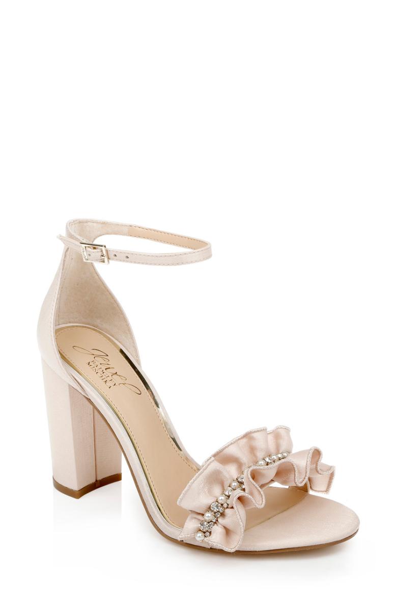 Badgley Mischka Deva Ruffle High Block Heel Champagne | Women Block Heels