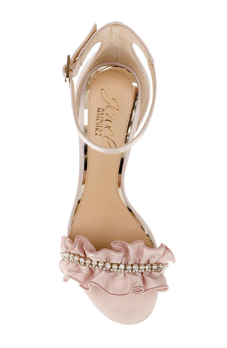 Badgley Mischka Deva Ruffle High Block Heel Champagne | Women Block Heels