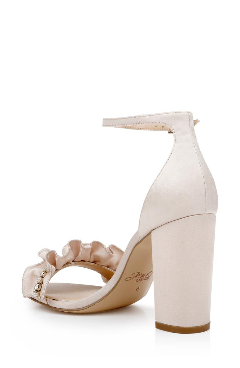 Badgley Mischka Deva Ruffle High Block Heel Champagne | Women Block Heels