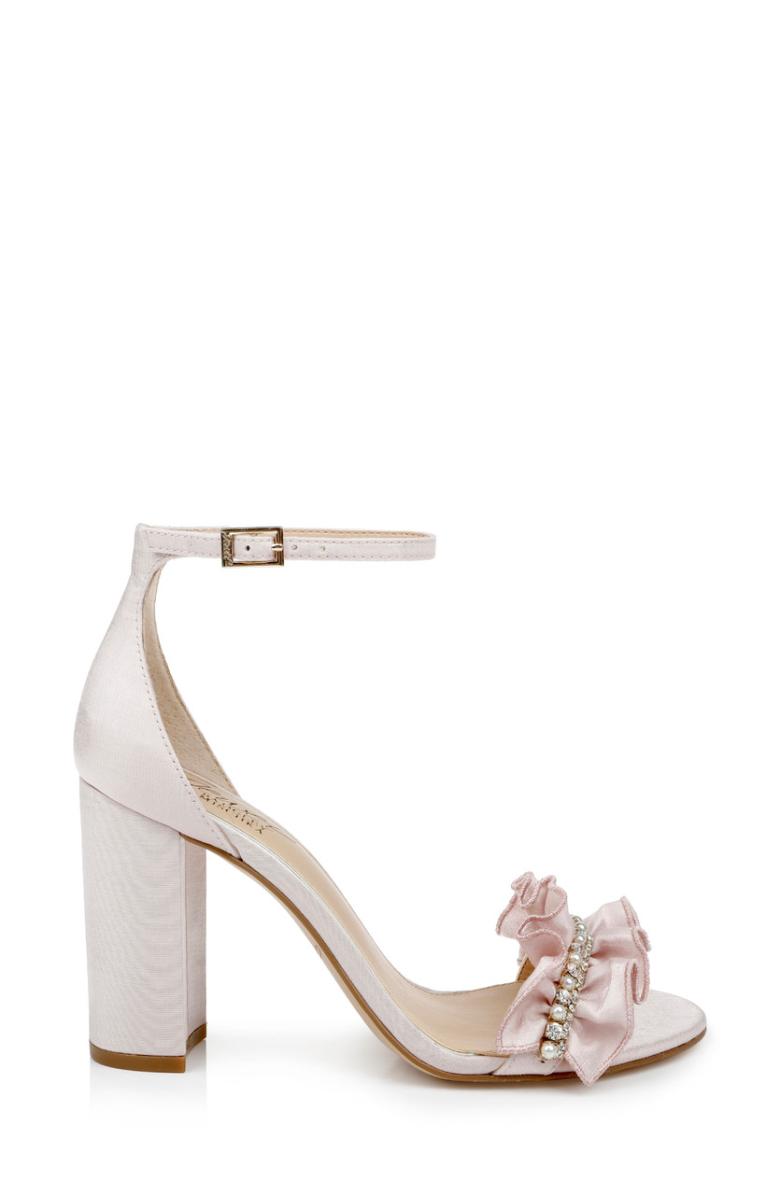 Badgley Mischka Deva Ruffle High Block Heel Champagne | Women Block Heels