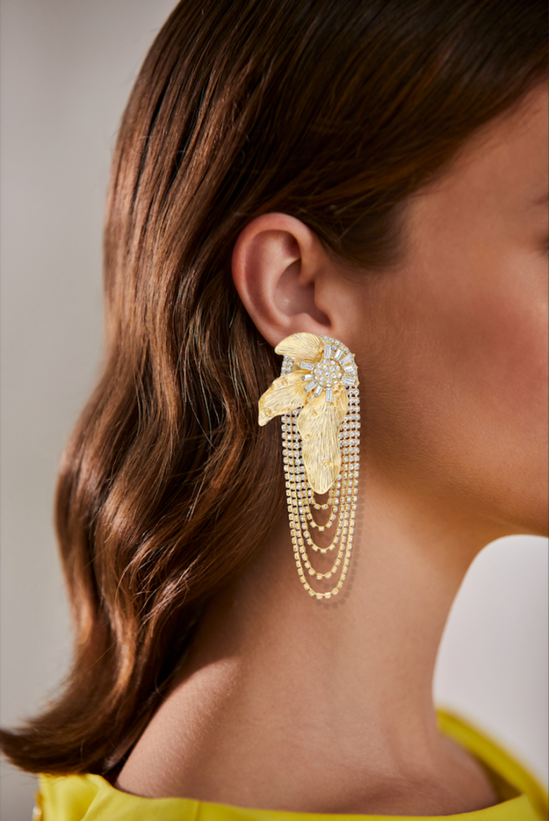 Badgley Mischka Draped Stone And Leaf Statement Earring | Women Fashion Jewelry