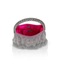 Badgley Mischka Eirene Layered Crystal Mesh Pouch Clutch Neon Pink | Women Evening Bags