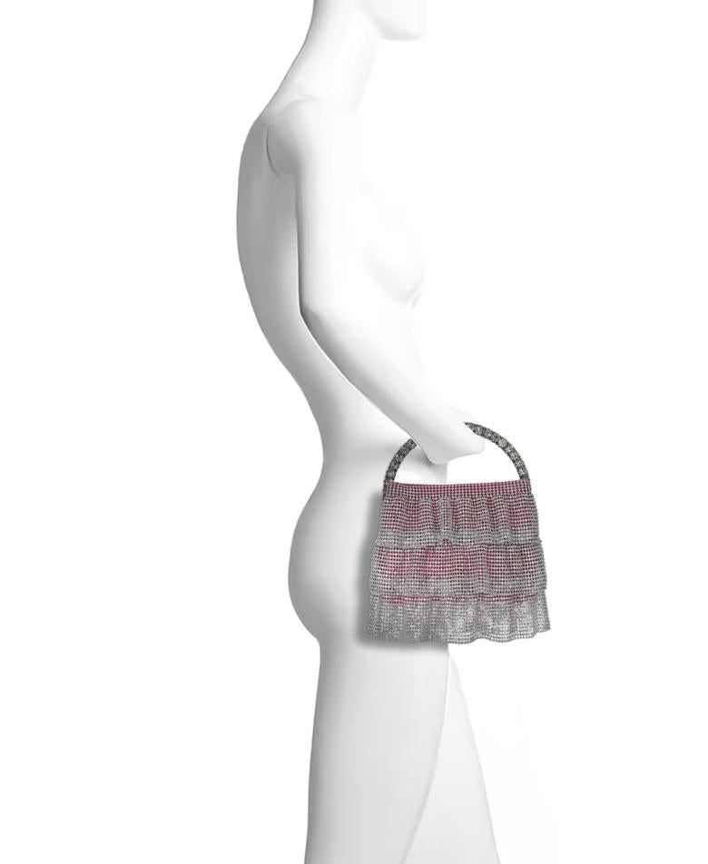 Badgley Mischka Eirene Layered Crystal Mesh Pouch Clutch Neon Pink | Women Evening Bags