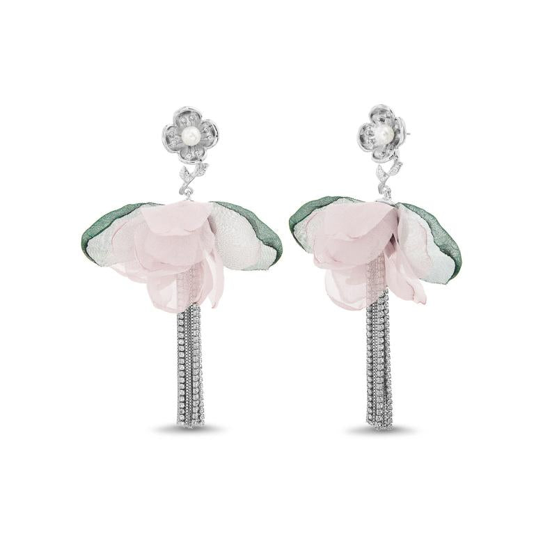 Badgley Mischka Elegant Fabric Flower Earrings With Fringe | Women Fashion Jewelry
