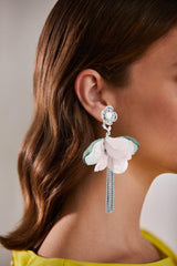Badgley Mischka Elegant Fabric Flower Earrings With Fringe | Women Fashion Jewelry