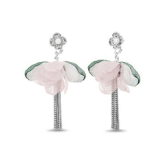 Badgley Mischka Elegant Fabric Flower Earrings With Fringe | Women Fashion Jewelry