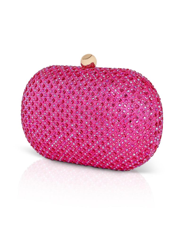 Badgley Mischka Ella Allover Crystal Oval Minaudiere Fuchsia | Women Evening Bags