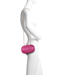 Badgley Mischka Ella Allover Crystal Oval Minaudiere Fuchsia | Women Evening Bags