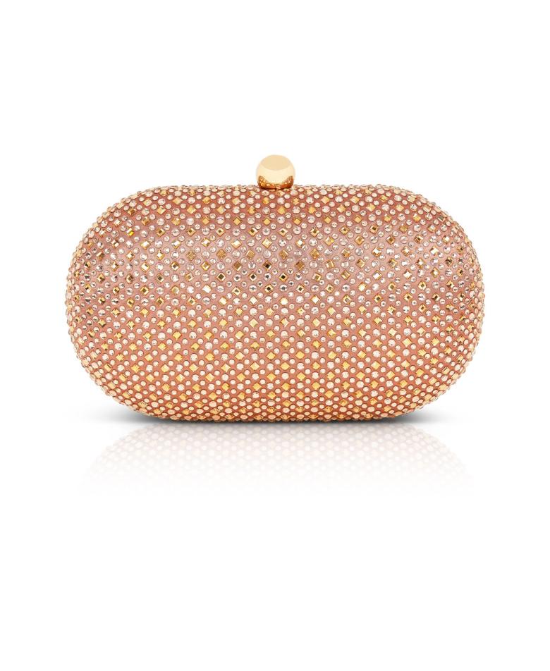 Badgley Mischka Ella Allover Crystal Oval Minaudiere Fuchsia | Women Evening Bags