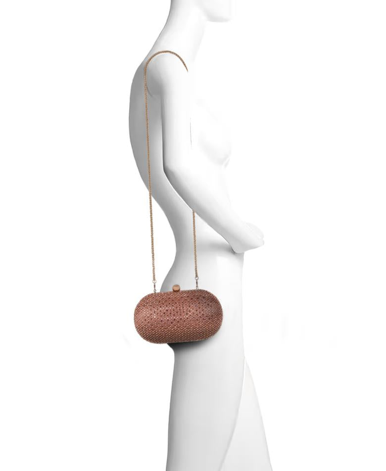 Badgley Mischka Ella Allover Crystal Oval Minaudiere Fuchsia | Women Evening Bags