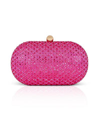 Badgley Mischka Ella Allover Crystal Oval Minaudiere Fuchsia | Women Evening Bags