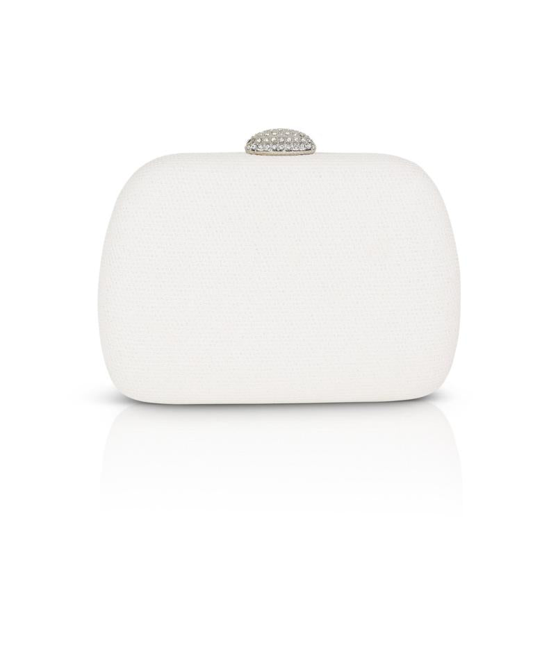 Badgley Mischka Ellie Jacquard Minaudere With Crystal Bow White | Women Evening Bags