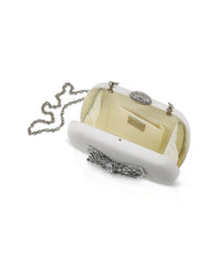 Badgley Mischka Ellie Jacquard Minaudere With Crystal Bow White | Women Evening Bags