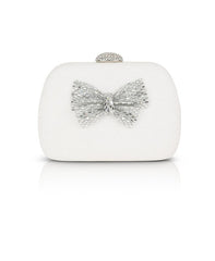 Badgley Mischka Ellie Jacquard Minaudere With Crystal Bow White | Women Evening Bags