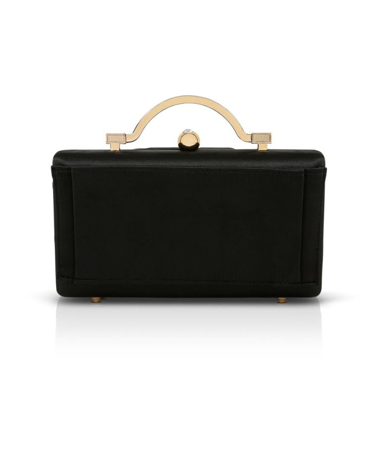 Badgley Mischka Emma Satin Minaudiere With Outer Pocket Black | Women Evening Bags