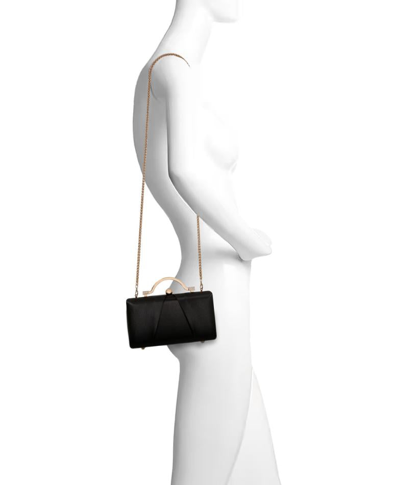 Badgley Mischka Emma Satin Minaudiere With Outer Pocket Black | Women Evening Bags