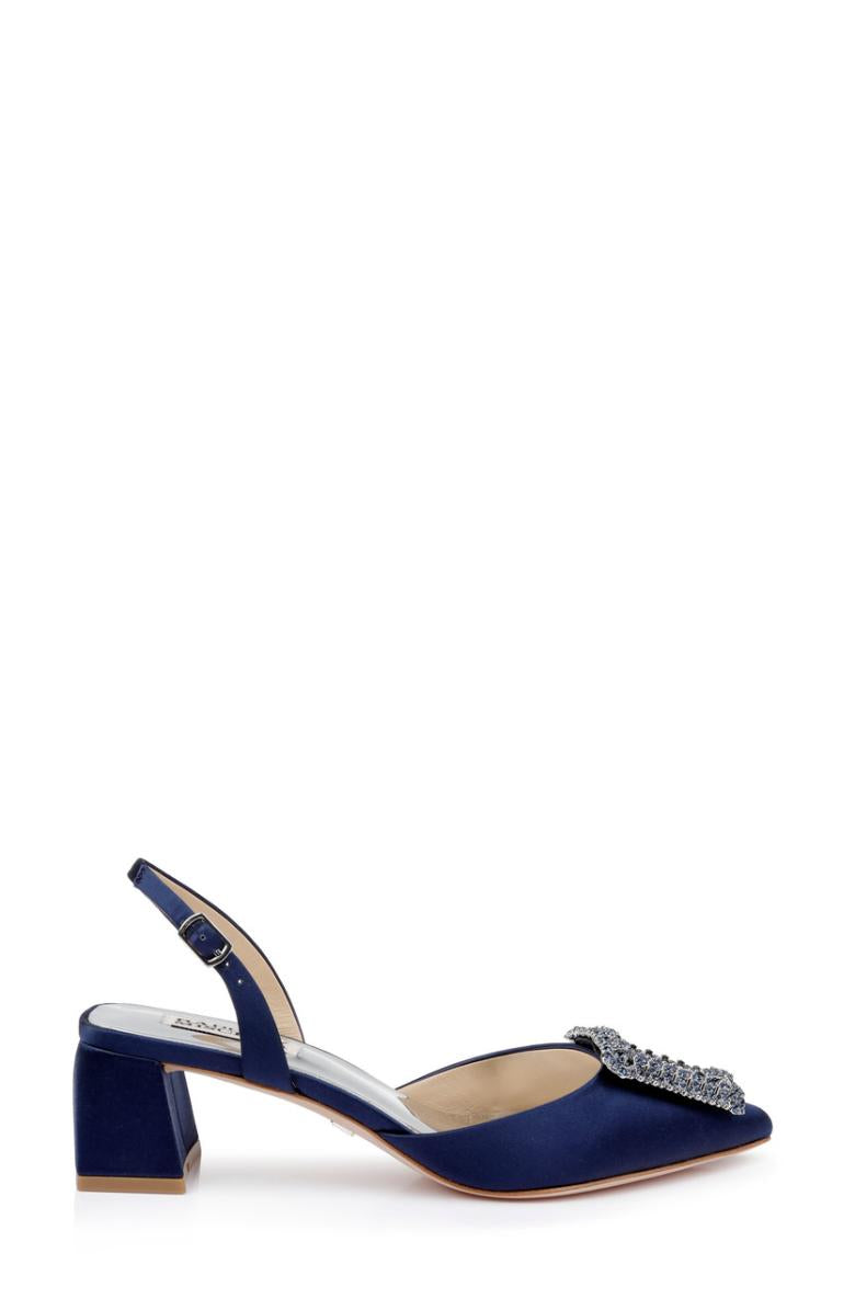 Badgley Mischka Emmie Block Heel Slingback With Crystal Buckle Black | Women Best Sellers