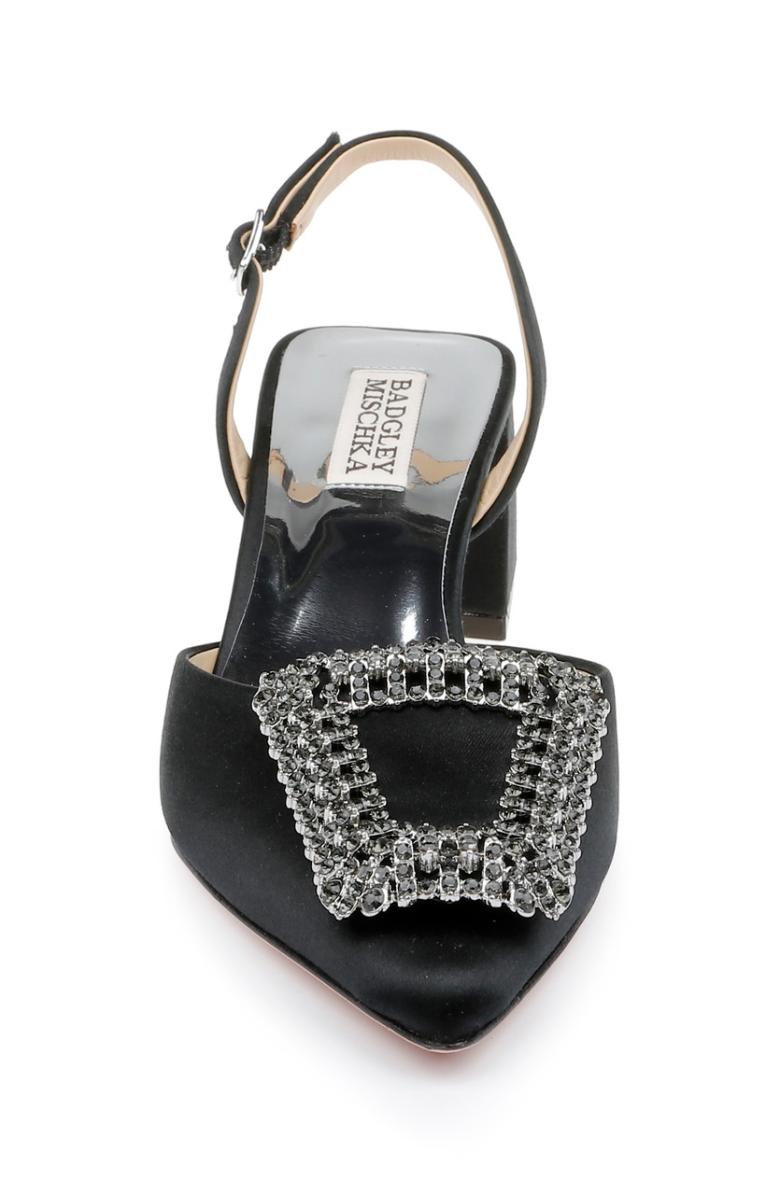 Badgley Mischka Emmie Block Heel Slingback With Crystal Buckle Black | Women Best Sellers