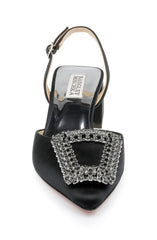 Badgley Mischka Emmie Block Heel Slingback With Crystal Buckle Black | Women Best Sellers