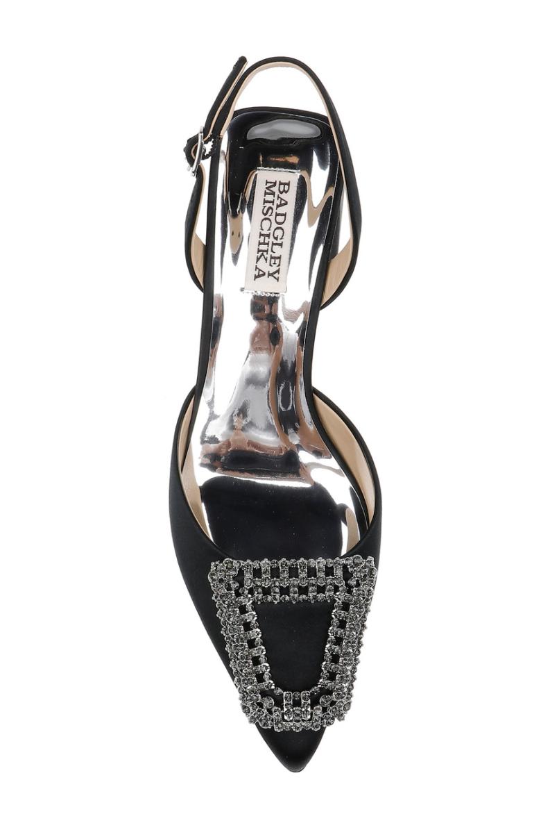 Badgley Mischka Emmie Block Heel Slingback With Crystal Buckle Black | Women Best Sellers