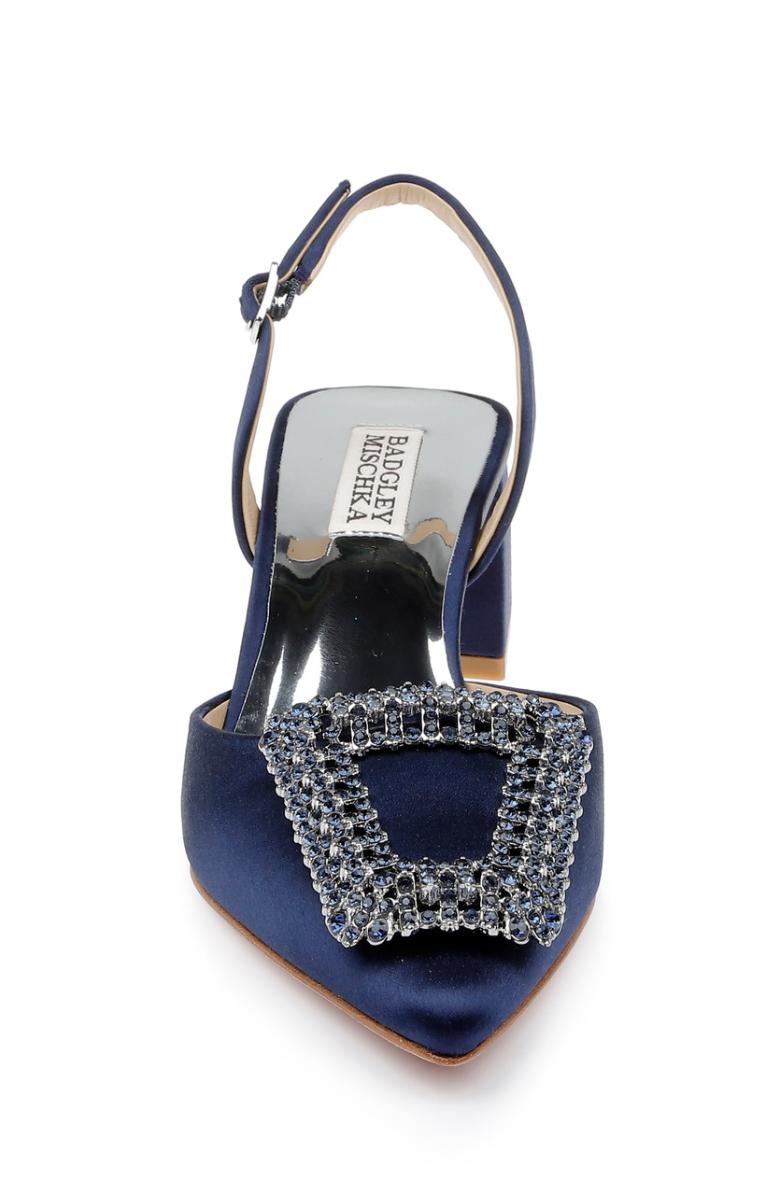 Badgley Mischka Emmie Block Heel Slingback With Crystal Buckle Black | Women Best Sellers