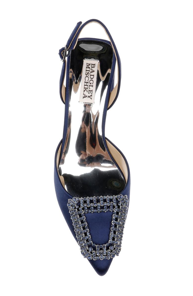 Badgley Mischka Emmie Block Heel Slingback With Crystal Buckle Black | Women Best Sellers