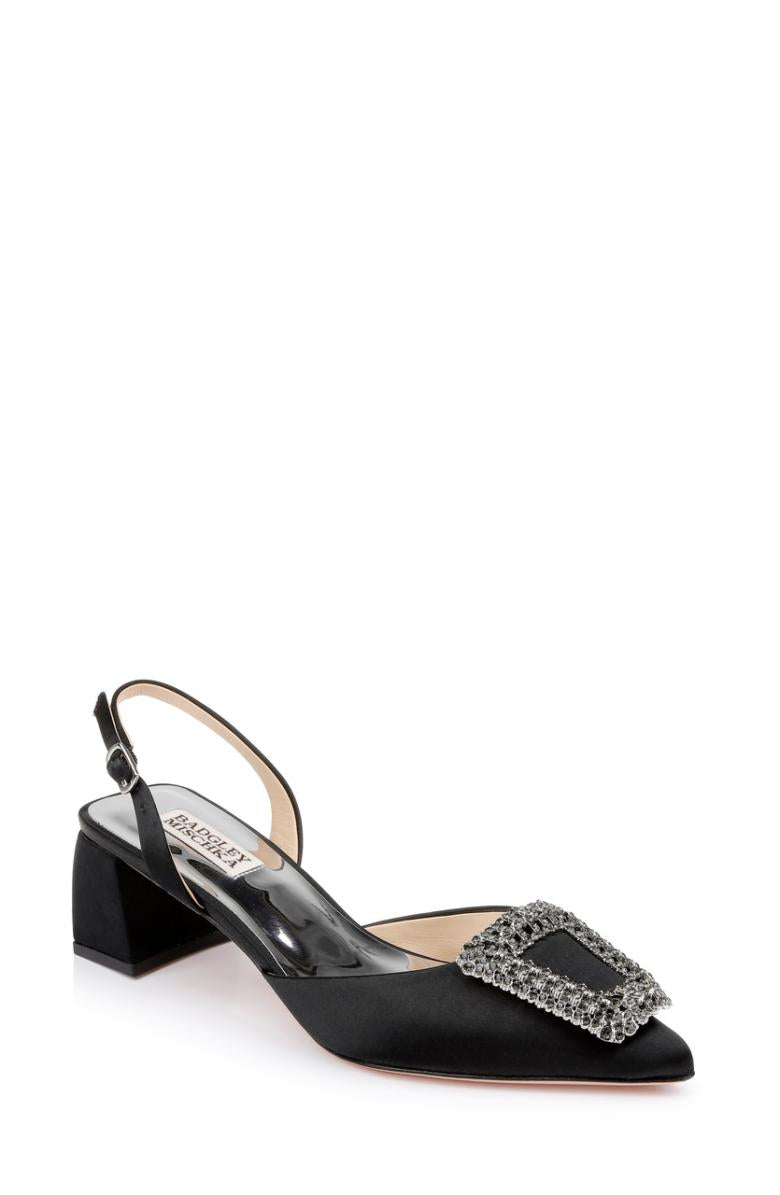 Badgley Mischka Emmie Block Heel Slingback With Crystal Buckle Black | Women Best Sellers