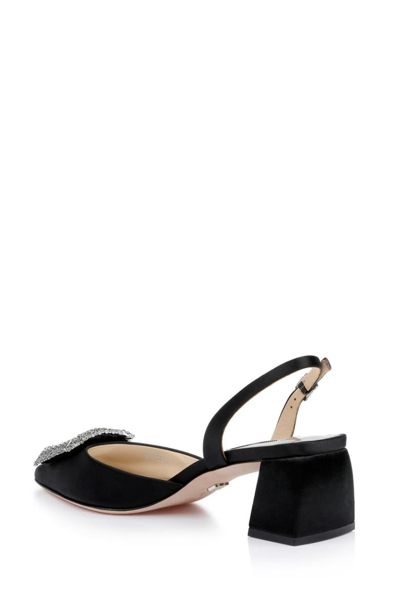 Badgley Mischka Emmie Block Heel Slingback With Crystal Buckle Black | Women Best Sellers