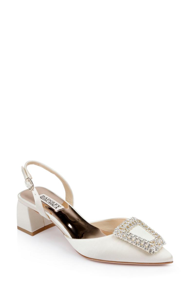 Badgley Mischka Emmie Block Heel Slingback With Crystal Buckle Black | Women Best Sellers