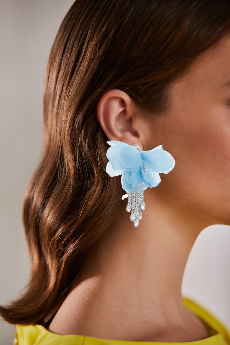 Badgley Mischka Fabric Flower And Crystal Waterfall Earrings | Women Fashion Jewelry