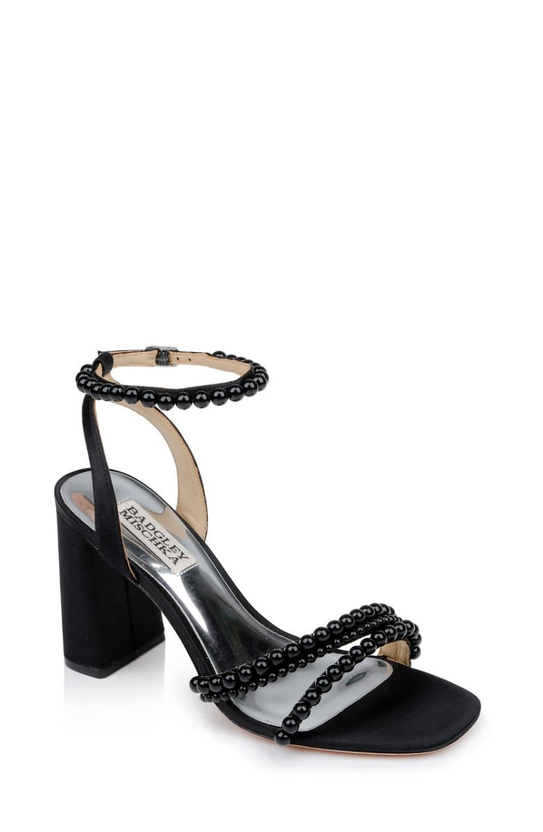 Badgley Mischka Feisty II Pearl Block Heel Black | Women Block Heels