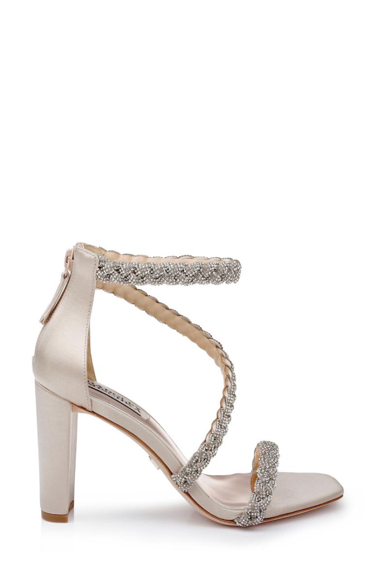 Badgley Mischka Fenix Braided Rhinestone Block Heels Soft Gold | Women Block Heels