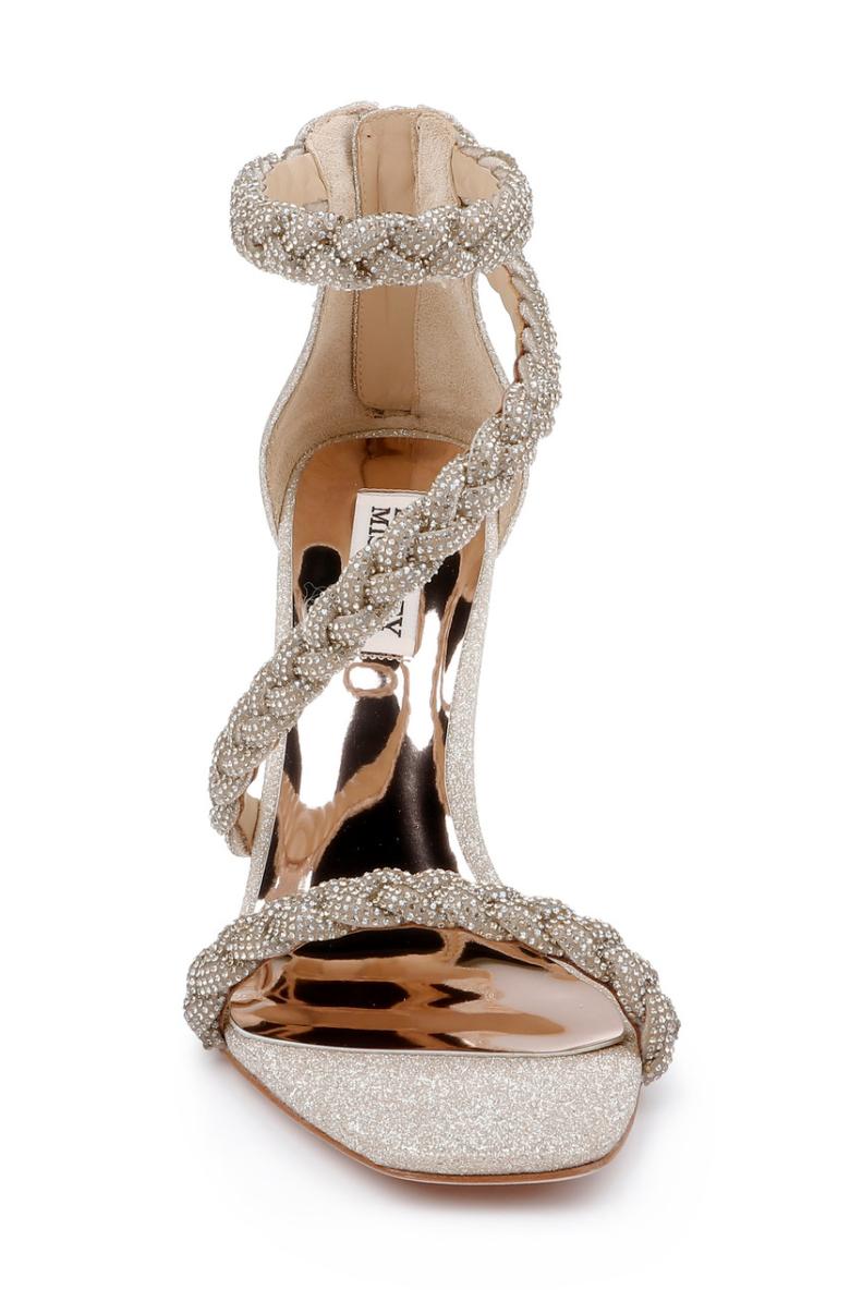 Badgley Mischka Fenix Braided Rhinestone Block Heels Soft Gold | Women Block Heels