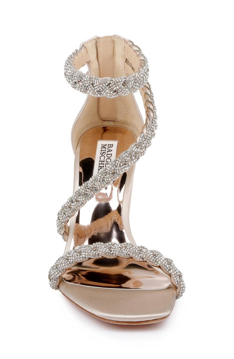 Badgley Mischka Fenix Braided Rhinestone Block Heels Soft Gold | Women Block Heels