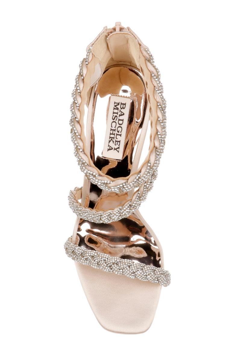 Badgley Mischka Fenix Braided Rhinestone Block Heels Soft Gold | Women Block Heels