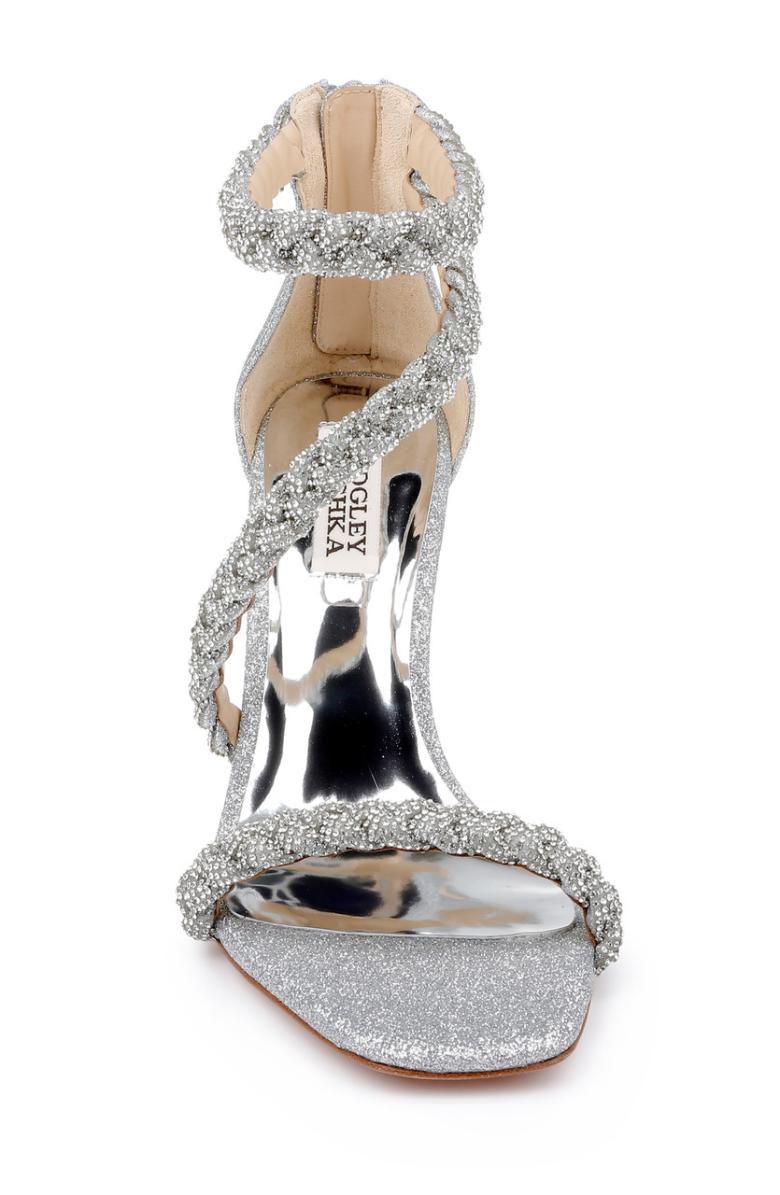 Badgley Mischka Fenix Braided Rhinestone Block Heels Soft Gold | Women Block Heels