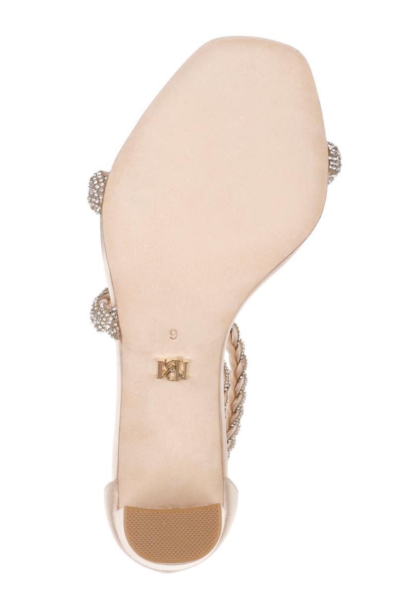 Badgley Mischka Fenix Braided Rhinestone Block Heels Soft Gold | Women Block Heels