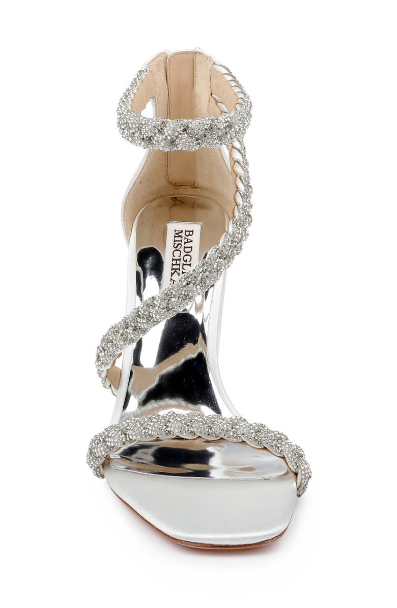 Badgley Mischka Fenix Braided Rhinestone Block Heels Soft Gold | Women Block Heels