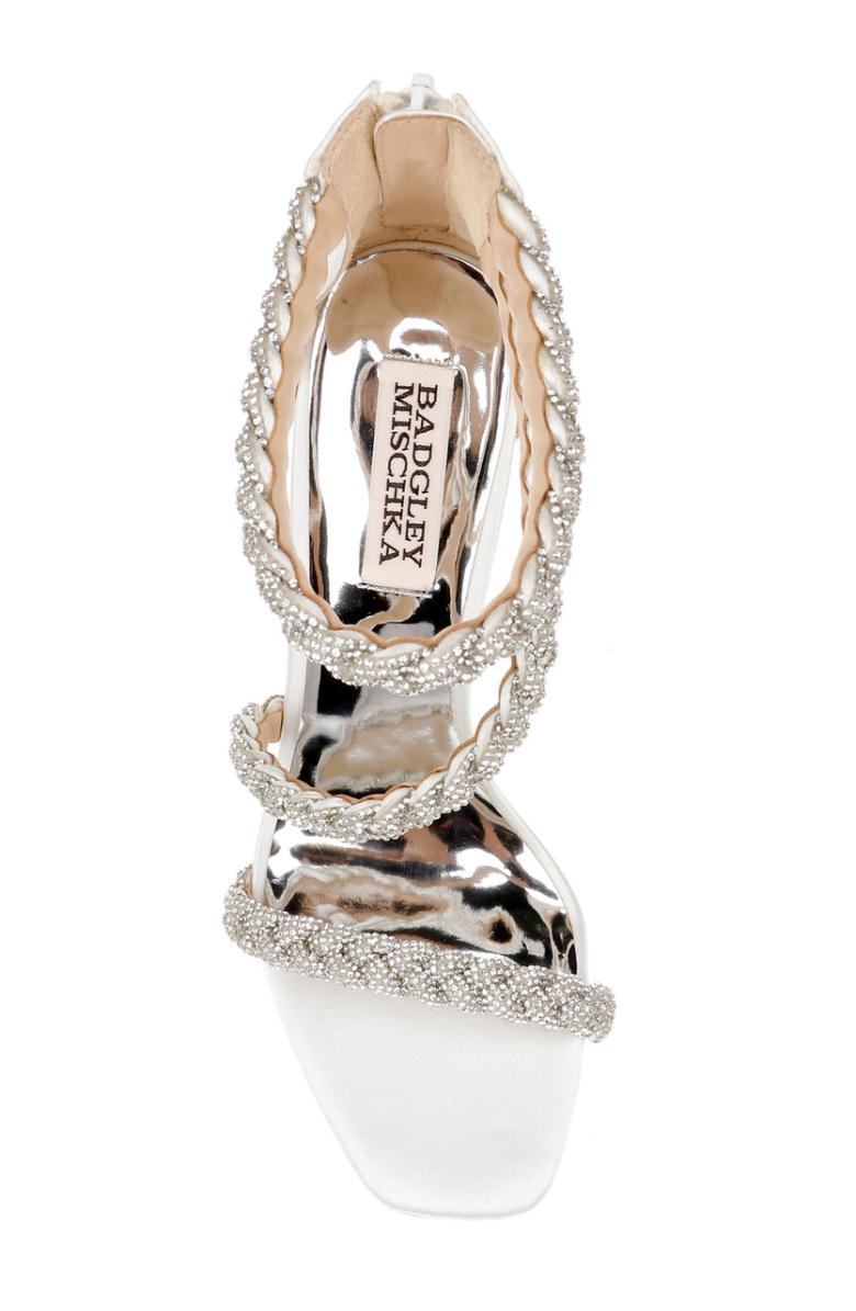 Badgley Mischka Fenix Braided Rhinestone Block Heels Soft Gold | Women Block Heels