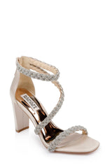 Badgley Mischka Fenix Braided Rhinestone Block Heels Soft Gold | Women Block Heels