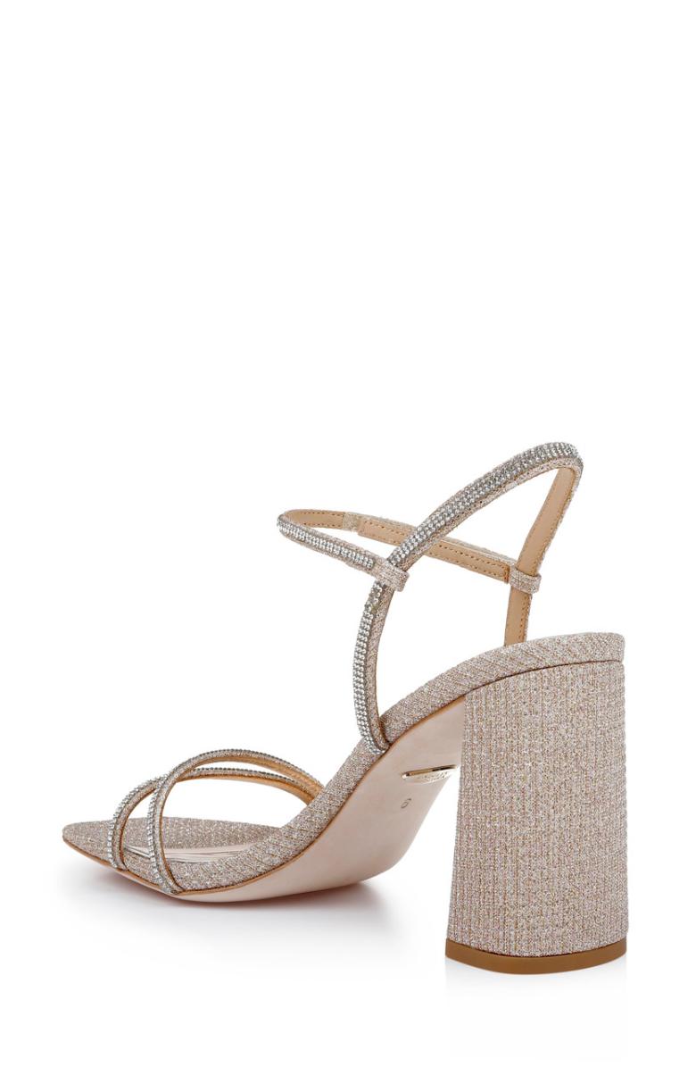 Badgley Mischka Firey Bejeweled Block Heel Sandal Pale Gold | Women Block Heels
