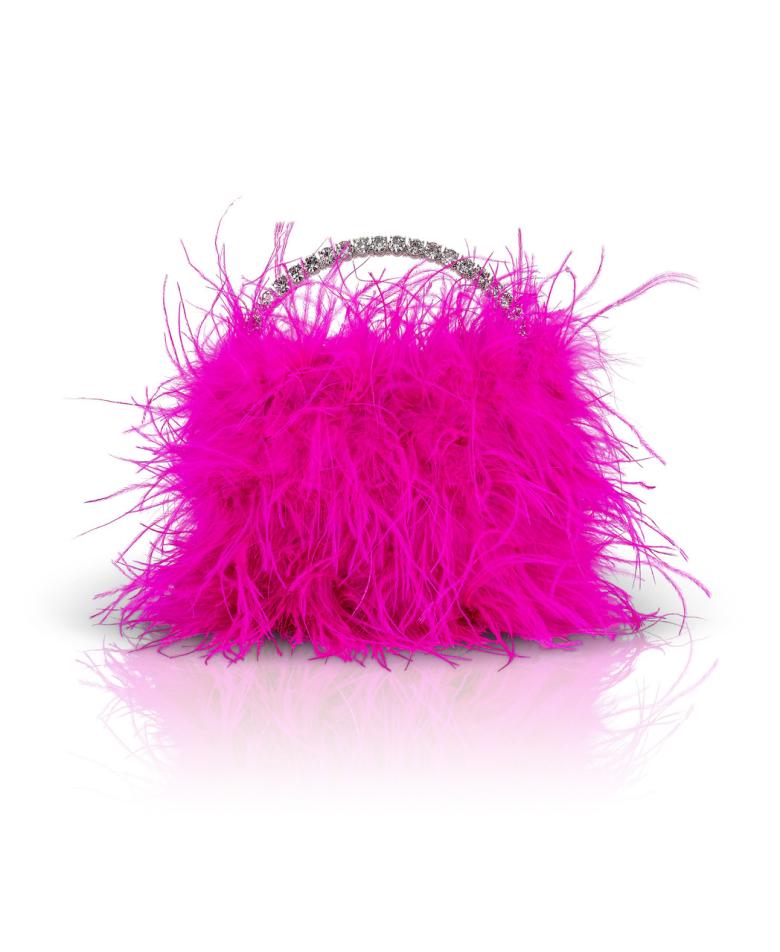 Badgley Mischka Flora Ostrich Feather Pouch Clutch Neon Pink | Women Evening Bags
