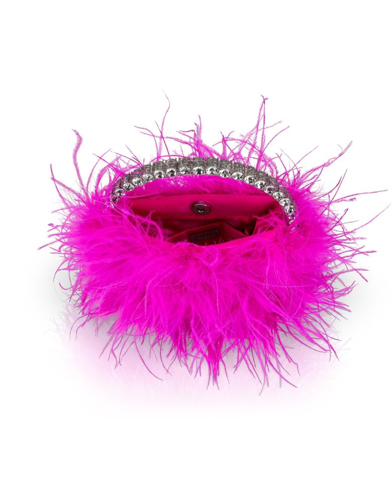 Badgley Mischka Flora Ostrich Feather Pouch Clutch Neon Pink | Women Evening Bags